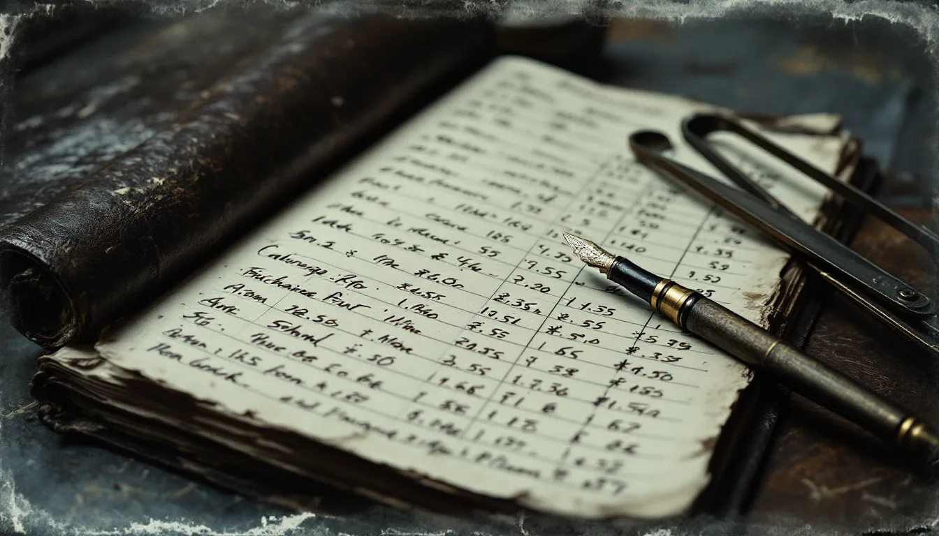 Antique tintype of an open ledger, pen and dividers